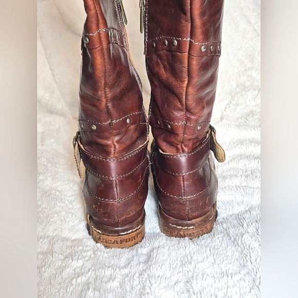 Women's Area Forte Brown Studded Knee High Moto Boots, Size 37/6.5 - Picture 4 of 7
